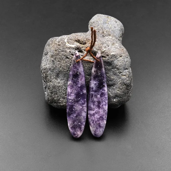 Earrings Intrinsic Trading Natural Purple Lepidolite Teardrop Earring Pair Matched Gemstone Pair
