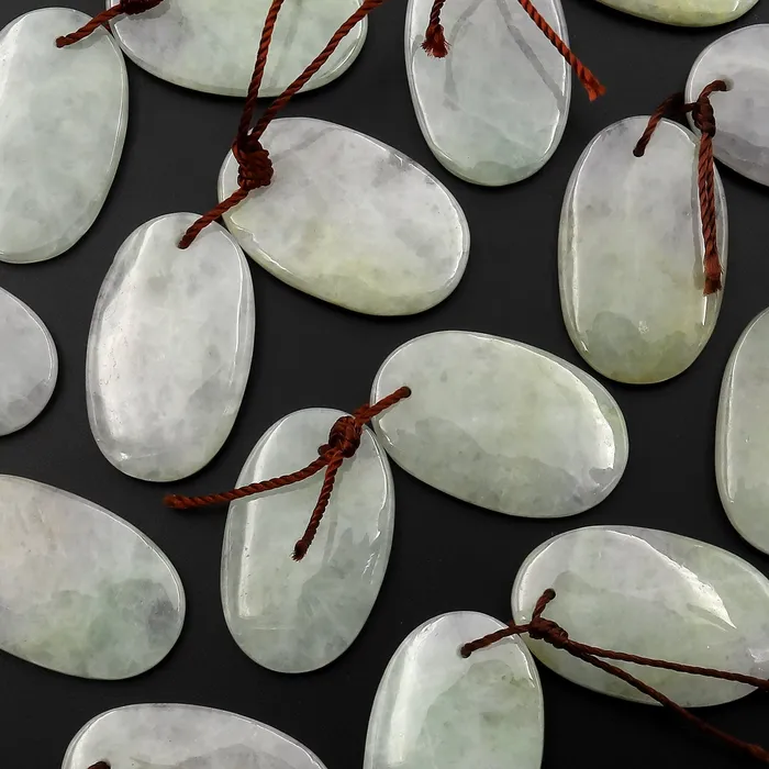 Earrings Intrinsic Trading Natural Real Genuine Burma Jade Oval Earring Pair Drilled Gemstone Matched Beads