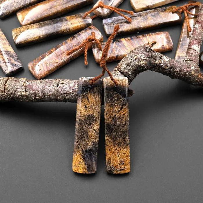 Earrings Intrinsic Trading Rare Natural Brown Turkish Needle Agate Earring Pair Drilled Matched Rectangle Gemstone Beads A1 Earrings Intrinsic Trading Rare Natural Brown Turkish Needle Agate Earring Pair Drilled Matched Rectangle Gemstone Beads A1
