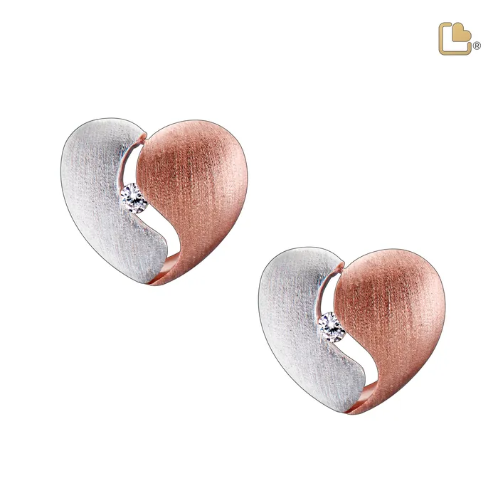 Earrings LoveUrns Treasure Heartfelt with Clear Crystal Rose Gold Vermeil Two Tone Sterling Silver Stud Earrings Earrings LoveUrns Treasure Heartfelt with Clear Crystal Rose Gold Vermeil Two Tone Sterling Silver Stud Earrings