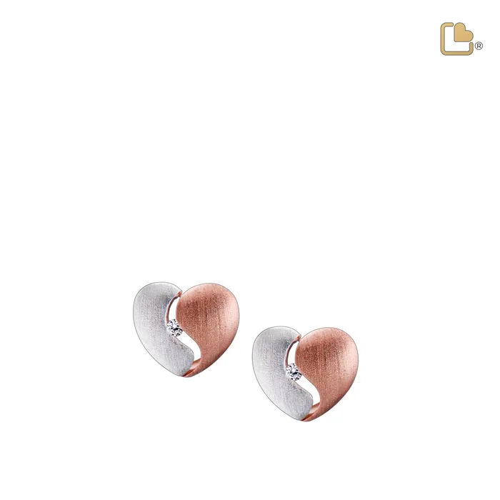 Earrings LoveUrns Treasure Heartfelt with Clear Crystal Rose Gold Vermeil Two Tone Sterling Silver Stud Earrings