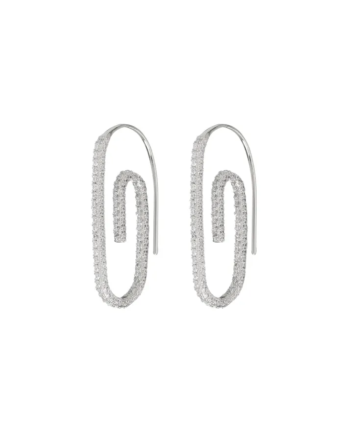 Earrings Luv Aj Pave Paper Clip Earrings Silver