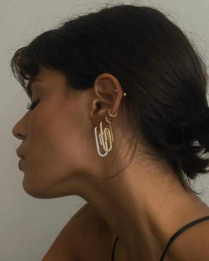 Earrings Luv Aj Pave Paper Clip Earrings Silver