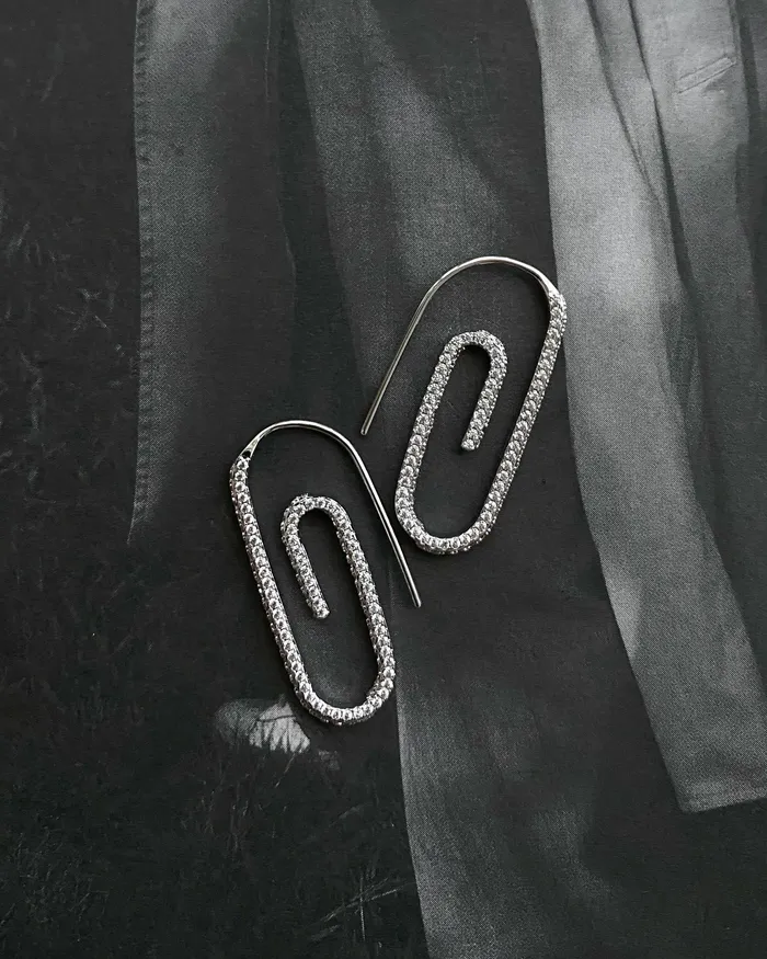 Earrings Luv Aj Pave Paper Clip Earrings Silver