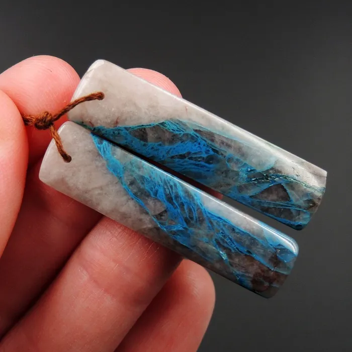 Earrings Natural Chrysocolla in Quartz Earring Pair Azurite in Quartz Cabochon Cab Pair Drilled Matched Earrings Bead Pair Natural Stone E2530 Intrinsic Trading
