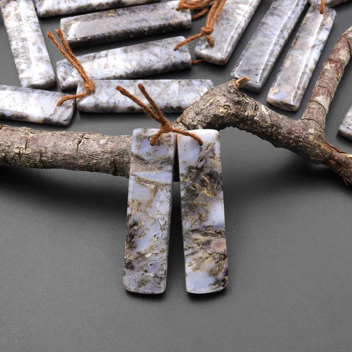 Earrings Rare Natural Turkish Needle Agate Earring Pair Drilled Matched Rectangle Gemstone Beads Intrinsic Trading