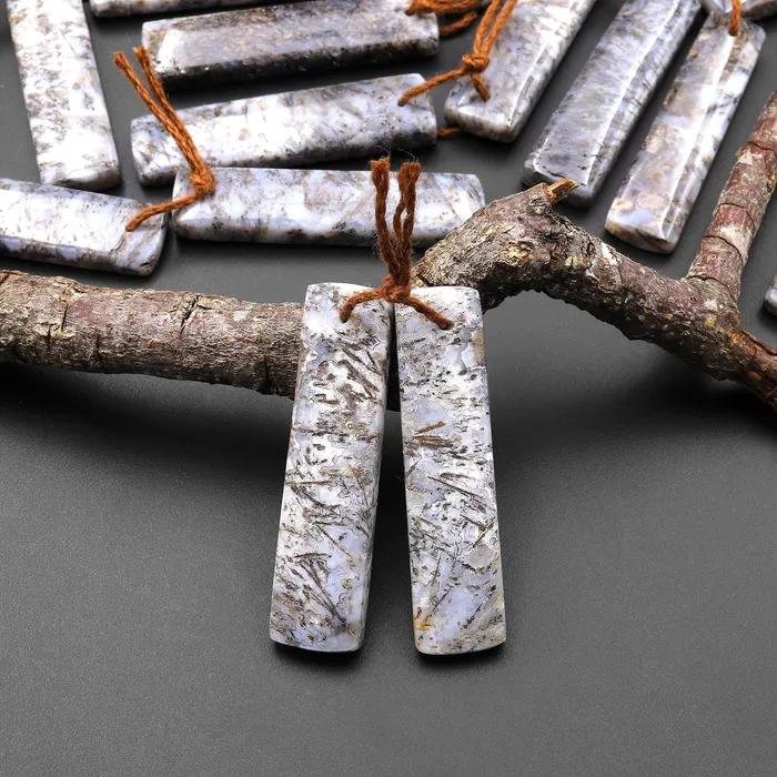 Earrings Rare Natural Turkish Needle Agate Earring Pair Drilled Matched Rectangle Gemstone Beads Intrinsic Trading