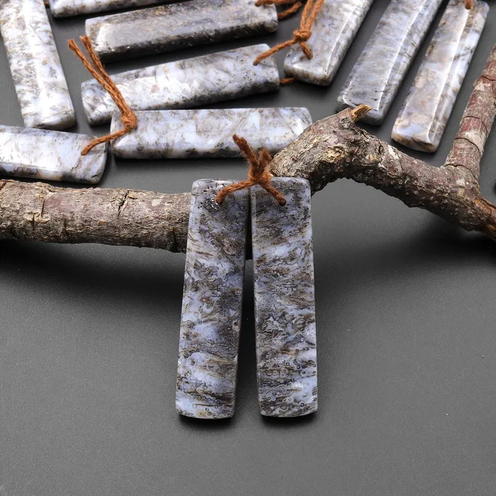 Earrings Rare Natural Turkish Needle Agate Earring Pair Drilled Matched Rectangle Gemstone Beads Intrinsic Trading