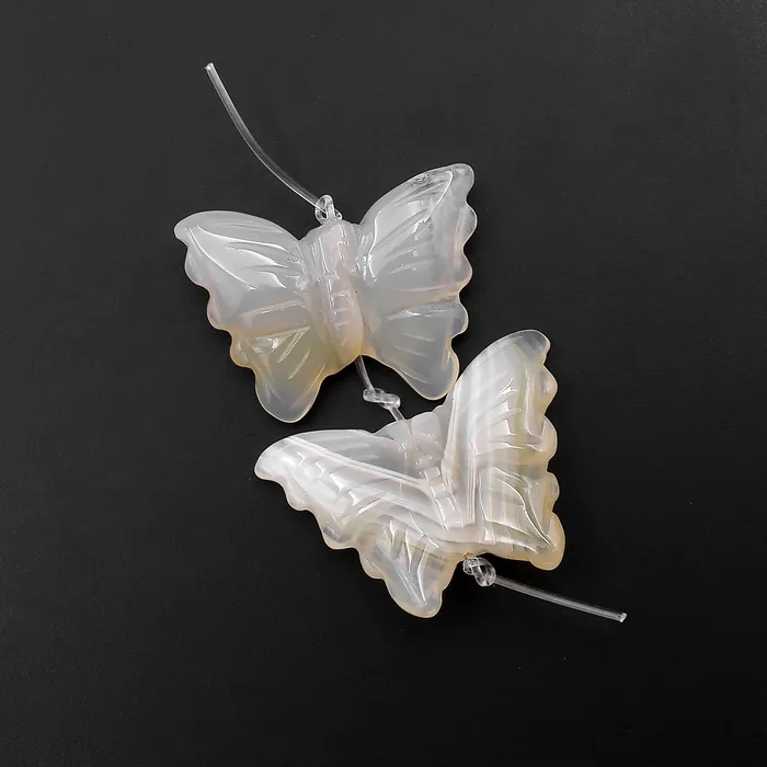 Hand Carved Natural Translucent Creamy White Gray Agate Butterfly Earring Pair A2 Intrinsic Trading Earrings Hand Carved Natural Translucent Creamy White Gray Agate Butterfly Earring Pair A2 Intrinsic Trading Earrings