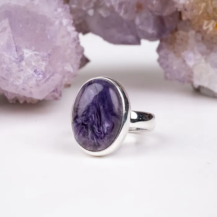 InnerVision Crystals Charoite Ring 18x13mm Size 6 925 Silver Rings