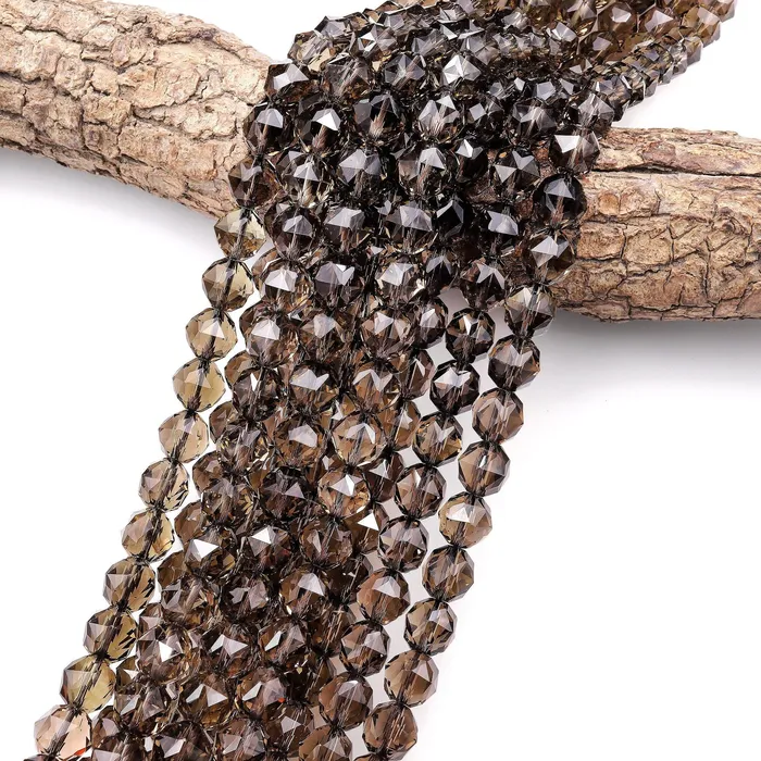 Intrinsic Trading AAA Gem Grade Genuine Natural Smoky Quartz Beads Faceted 6mm 8mm 10mm 12mm Round Double Hearted Star Cut Gemstone 155 Strand Earrings