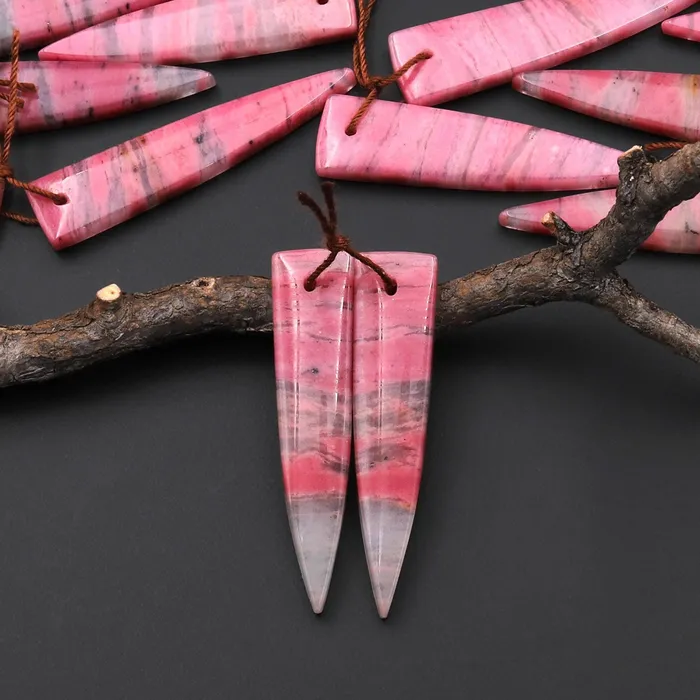 Intrinsic Trading Earrings AAA Natural Pink Rhodonite In Quartz Earring Pair Dagger Inverted Triangle Drilled Matched Gemstone Beads A3 Intrinsic Trading Earrings AAA Natural Pink Rhodonite In Quartz Earring Pair Dagger Inverted Triangle Drilled Matched Gemstone Beads A3