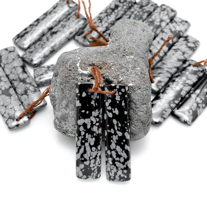 Intrinsic Trading Earrings Drilled Natural Snowflake Obsidian Earring Pair Matched Rectangle Gemstone Cabochon Beads 40mm Intrinsic Trading Earrings Drilled Natural Snowflake Obsidian Earring Pair Matched Rectangle Gemstone Cabochon Beads 40mm