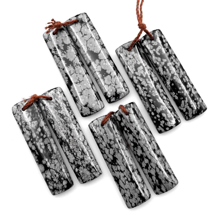 Intrinsic Trading Earrings Drilled Natural Snowflake Obsidian Earring Pair Matched Rectangle Gemstone Cabochon Beads 40mm