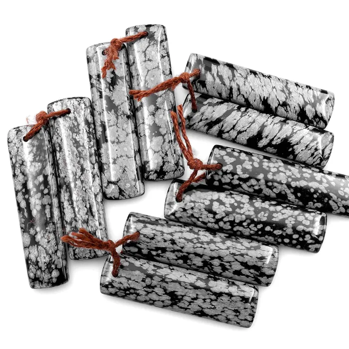 Intrinsic Trading Earrings Drilled Natural Snowflake Obsidian Earring Pair Matched Rectangle Gemstone Cabochon Beads 40mm