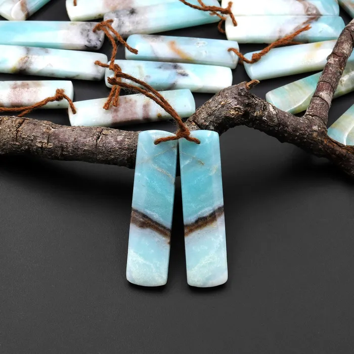 Intrinsic Trading Earrings Natural Amazonite Earring Pair Matched Drilled Gemstone Rectangle Beads