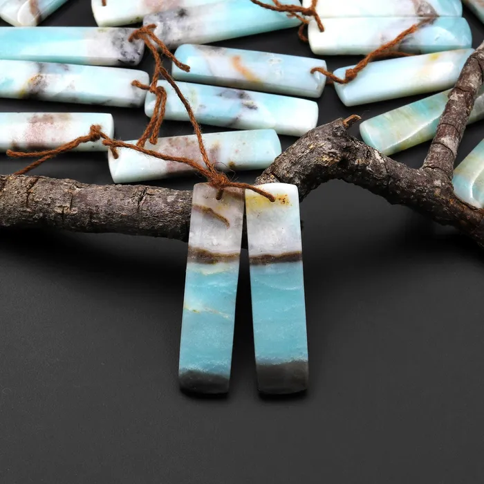 Intrinsic Trading Earrings Natural Amazonite Earring Pair Matched Drilled Gemstone Rectangle Beads