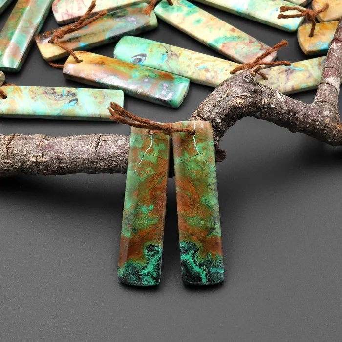 Intrinsic Trading Earrings Natural Brown Green Chrysocolla Earring Rectangle Pair Drilled Matched Gemstone Bead From Australia