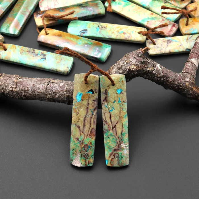 Intrinsic Trading Earrings Natural Brown Green Chrysocolla Earring Rectangle Pair Drilled Matched Gemstone Bead From Australia