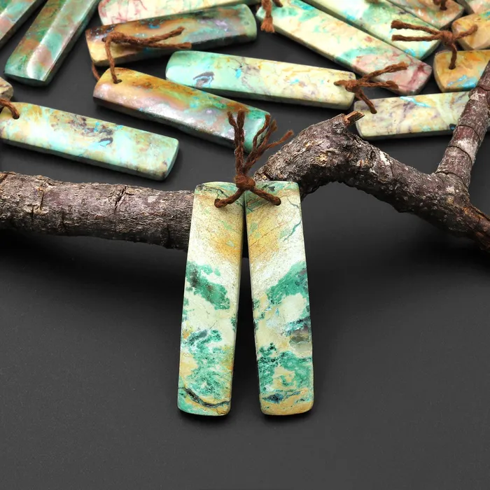 Intrinsic Trading Earrings Natural Brown Green Chrysocolla Earring Rectangle Pair Drilled Matched Gemstone Bead From Australia