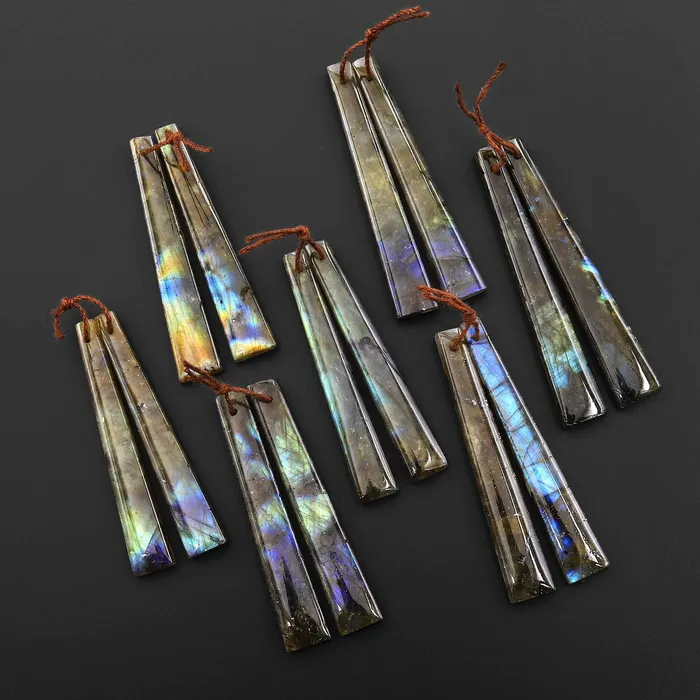 Intrinsic Trading Earrings Natural Labradorite Long Thin Trapezoid Earring Pair Drilled Matched Natural Gemstone Beads