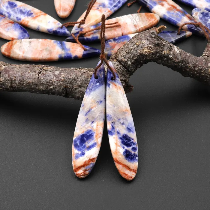 Intrinsic Trading Earrings Natural Orange Sodalite Long Slender Teardrop Earring Pair Matched Gemstone Beads Intrinsic Trading Earrings Natural Orange Sodalite Long Slender Teardrop Earring Pair Matched Gemstone Beads
