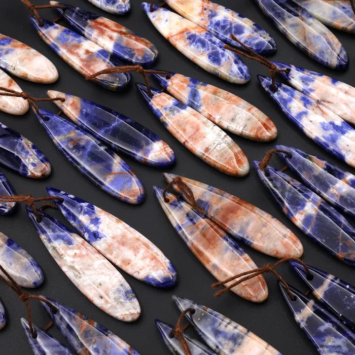 Intrinsic Trading Earrings Natural Orange Sodalite Long Slender Teardrop Earring Pair Matched Gemstone Beads