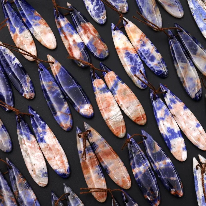 Intrinsic Trading Earrings Natural Orange Sodalite Long Slender Teardrop Earring Pair Matched Gemstone Beads