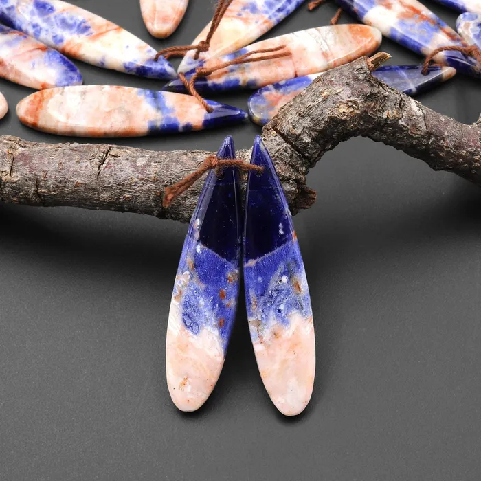 Intrinsic Trading Earrings Natural Orange Sodalite Long Slender Teardrop Earring Pair Matched Gemstone Beads