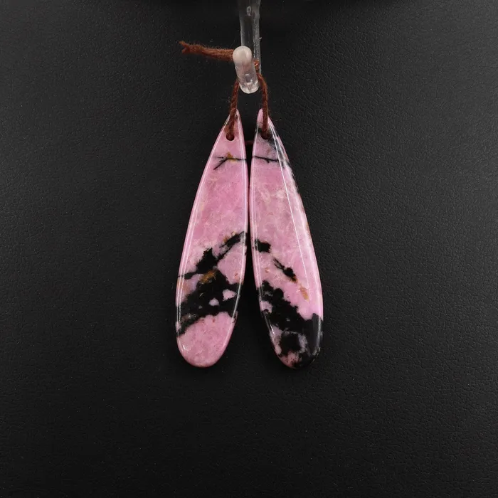 Intrinsic Trading Earrings Natural Pink Black Rhodonite Earring Pair Teardrop Cabochon Drilled Matched Gemstone Bead Pair