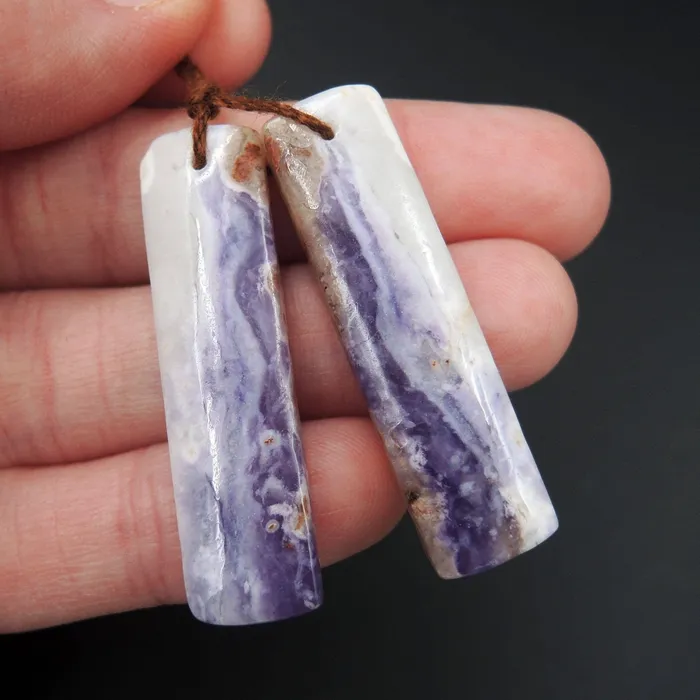 Intrinsic Trading Earrings Natural Purple Opal Earring Pair Rectangle Cabochon Cab Pair Drilled Matched Earrings Bead Pair Stone E355