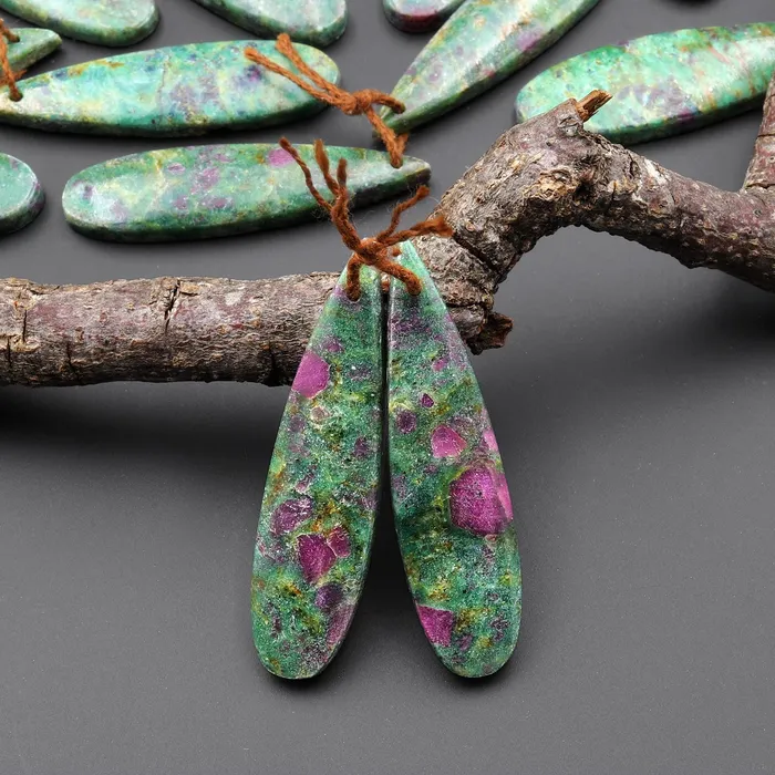 Intrinsic Trading Earrings Natural Ruby Green Fuchsite Earring Pair Teardrop Matched Gemstone Beads A1 Intrinsic Trading Earrings Natural Ruby Green Fuchsite Earring Pair Teardrop Matched Gemstone Beads A1