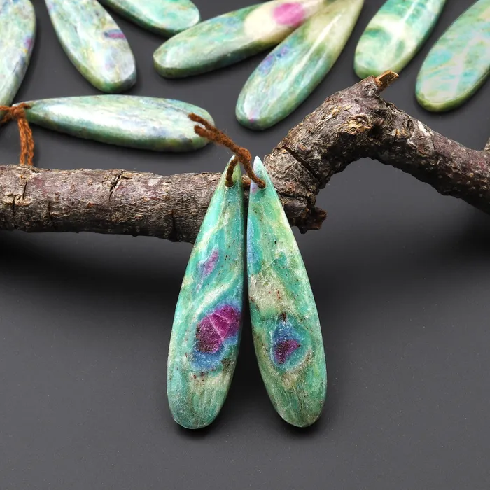 Intrinsic Trading Earrings Natural Ruby in Seafoam Green Fuchsite Earring Pair Teardrop Matched Gemstone Beads Intrinsic Trading Earrings Natural Ruby in Seafoam Green Fuchsite Earring Pair Teardrop Matched Gemstone Beads