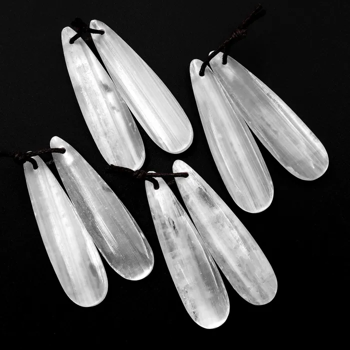 Intrinsic Trading Earrings Natural Selenite Teardrop Earring Pair Matched Gemstone Beads