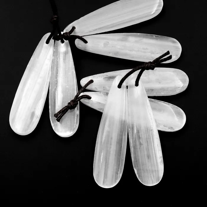 Intrinsic Trading Earrings Natural Selenite Teardrop Earring Pair Matched Gemstone Beads