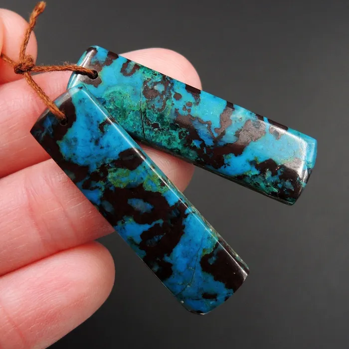 Intrinsic Trading Earrings Parrot Wing Chrysocolla Earring Pair Drilled Rectangle Natural Stone Earring Pair E2625