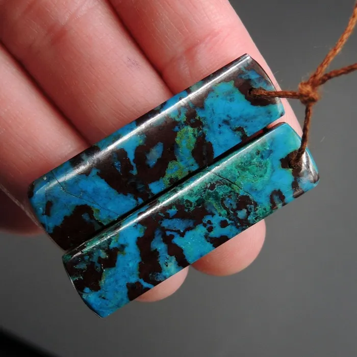 Intrinsic Trading Earrings Parrot Wing Chrysocolla Earring Pair Drilled Rectangle Natural Stone Earring Pair E2625
