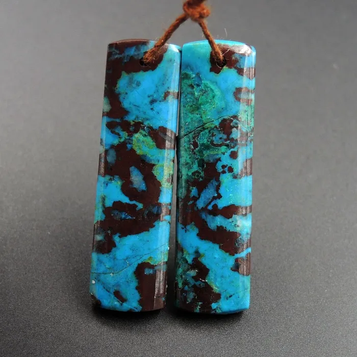 Intrinsic Trading Earrings Parrot Wing Chrysocolla Earring Pair Drilled Rectangle Natural Stone Earring Pair E2625