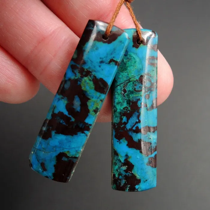 Intrinsic Trading Earrings Parrot Wing Chrysocolla Earring Pair Drilled Rectangle Natural Stone Earring Pair E2625