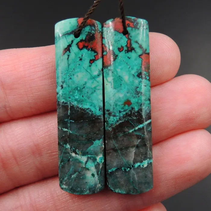 Intrinsic Trading Earrings Sonora Sunrise Cuprite Rectangle Cabochon Cab Pair Drilled Gemstone Pair Matched Earrings Bead Pair Natural Stone E2988