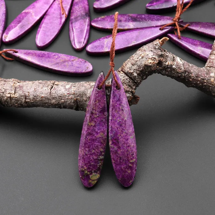 Intrinsic Trading Natural Purple Atlantisite Stichtite Earring Pair Gemstone Drilled Teardrop Matched Gemstone Beads From Australia Earrings