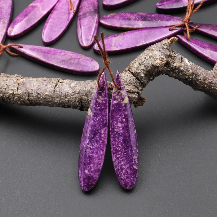 Intrinsic Trading Natural Purple Atlantisite Stichtite Earring Pair Gemstone Drilled Teardrop Matched Gemstone Beads From Australia Earrings