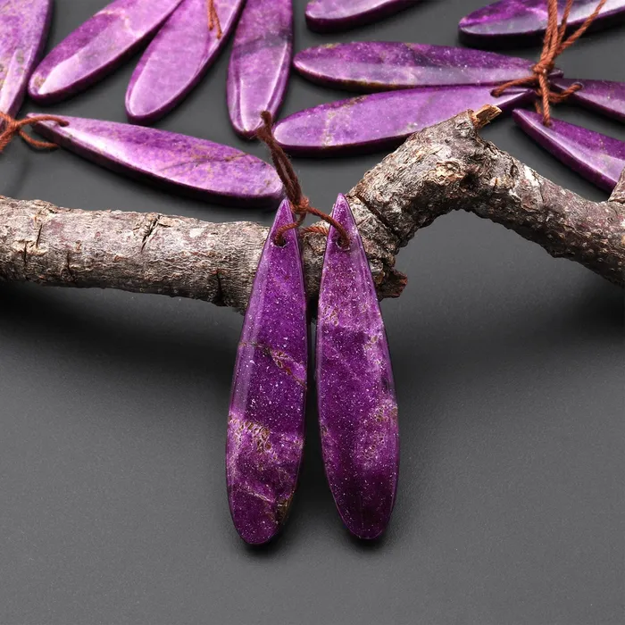 Intrinsic Trading Natural Purple Atlantisite Stichtite Earring Pair Gemstone Drilled Teardrop Matched Gemstone Beads From Australia Earrings
