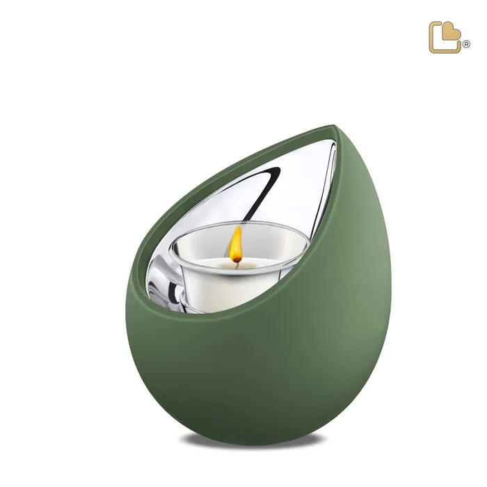 LoveUrns Earrings Drop Tealight Urn Sage Green Polished Silver