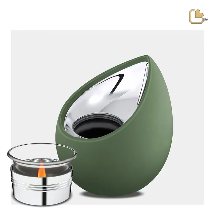 LoveUrns Earrings Drop Tealight Urn Sage Green Polished Silver