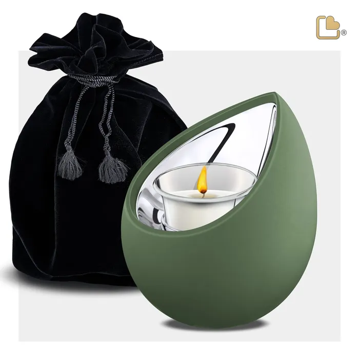 LoveUrns Earrings Drop Tealight Urn Sage Green Polished Silver
