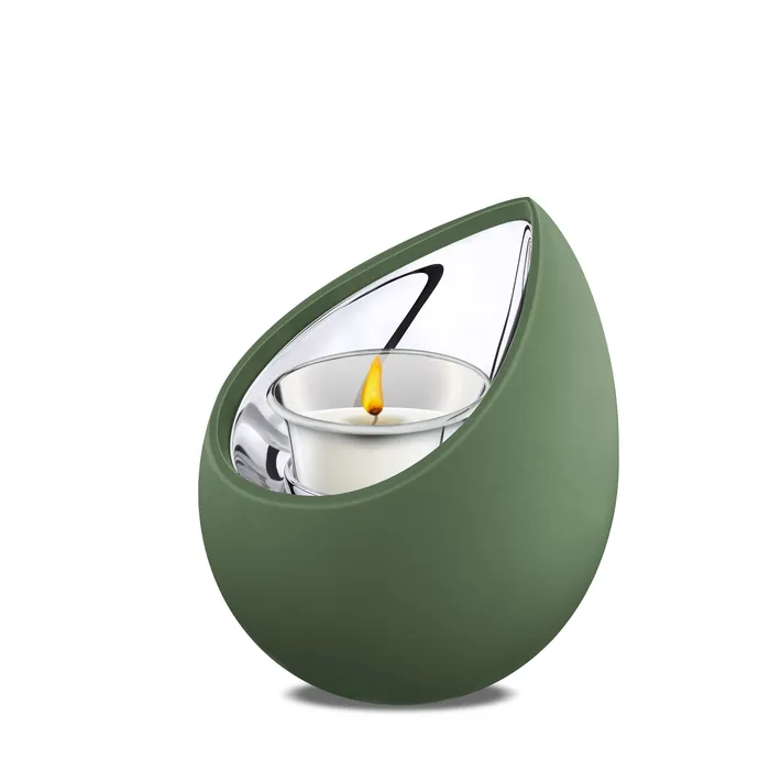 LoveUrns Earrings Drop Tealight Urn Sage Green Polished Silver