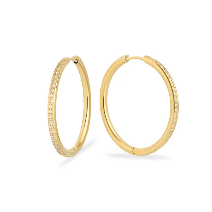 miabijoux Earrings Stainless thin half eternity hoop earrings