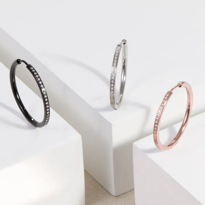 miabijoux Earrings Stainless thin half eternity hoop earrings miabijoux Earrings Stainless thin half eternity hoop earrings
