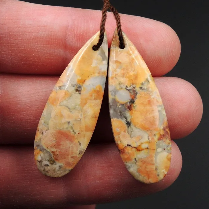 Natural Galaxy Jasper Earring Pair Teardrop Cabochon Cab Pair Drilled Matched Earrings Bead Pair Natural Stone E2735 Intrinsic Trading Earrings